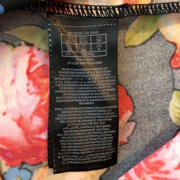 Guess Bodycon Dress Long Sleeve Mesh Sweetheart Neckline Floral Pink Black XS - Picture 4 of 4